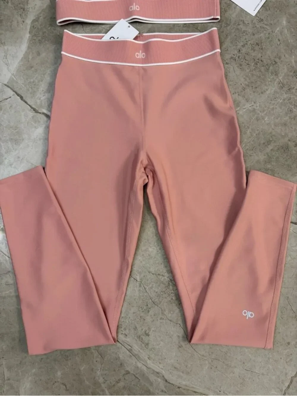 ALO Yoga Dusty Rose High-Waist Leggings & Supportive Crop Top Set